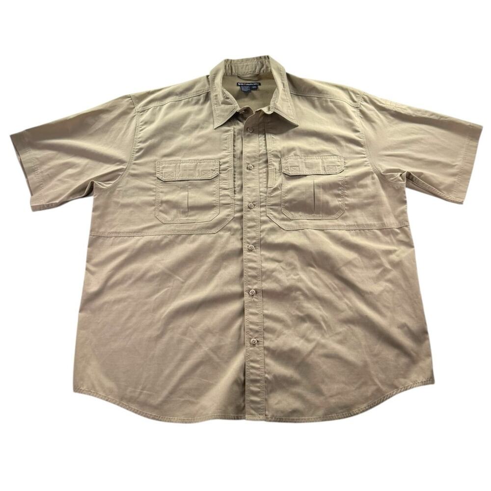 5.11 Tactical Stryke Short Sleeve Shirt Mens 2XL Tan Flex-Tac Fabric Ripstop